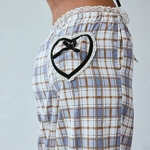 Plaid Pajama Pants with Heart Detail